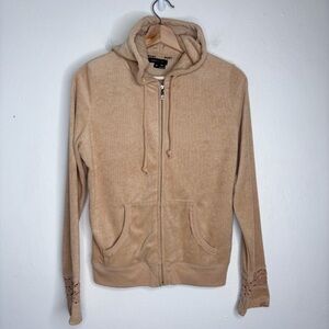 BCBG Camel Terry Long Sleeve Zip Up Hoodie Size M NWT